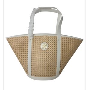 Lilly Pulitzer Wintour Cane Tote Sand Bar X Resort White NEW